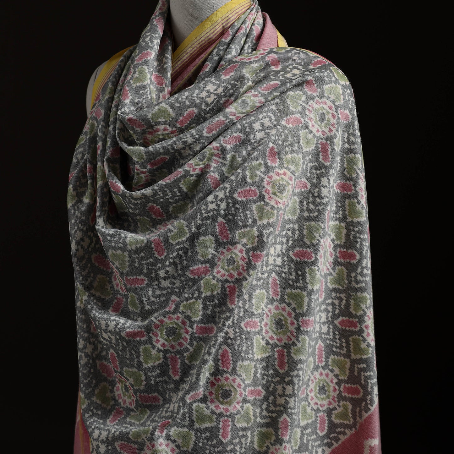 Pochampally Ikat Pure Handwoven Merino Wool x Silk Shawl 07