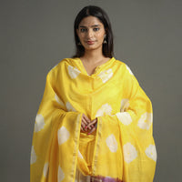 Yellow - Shibori Tie-Dye Handloom Chanderi Silk Dupatta with Zari Border 72