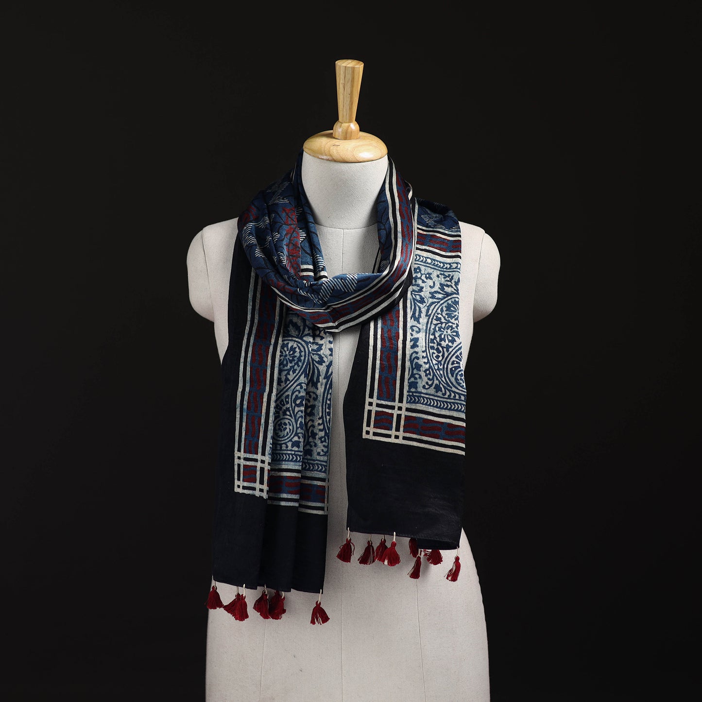 Ajrakh Hand Block Print Natural Dyed Mashru Silk Stole 29