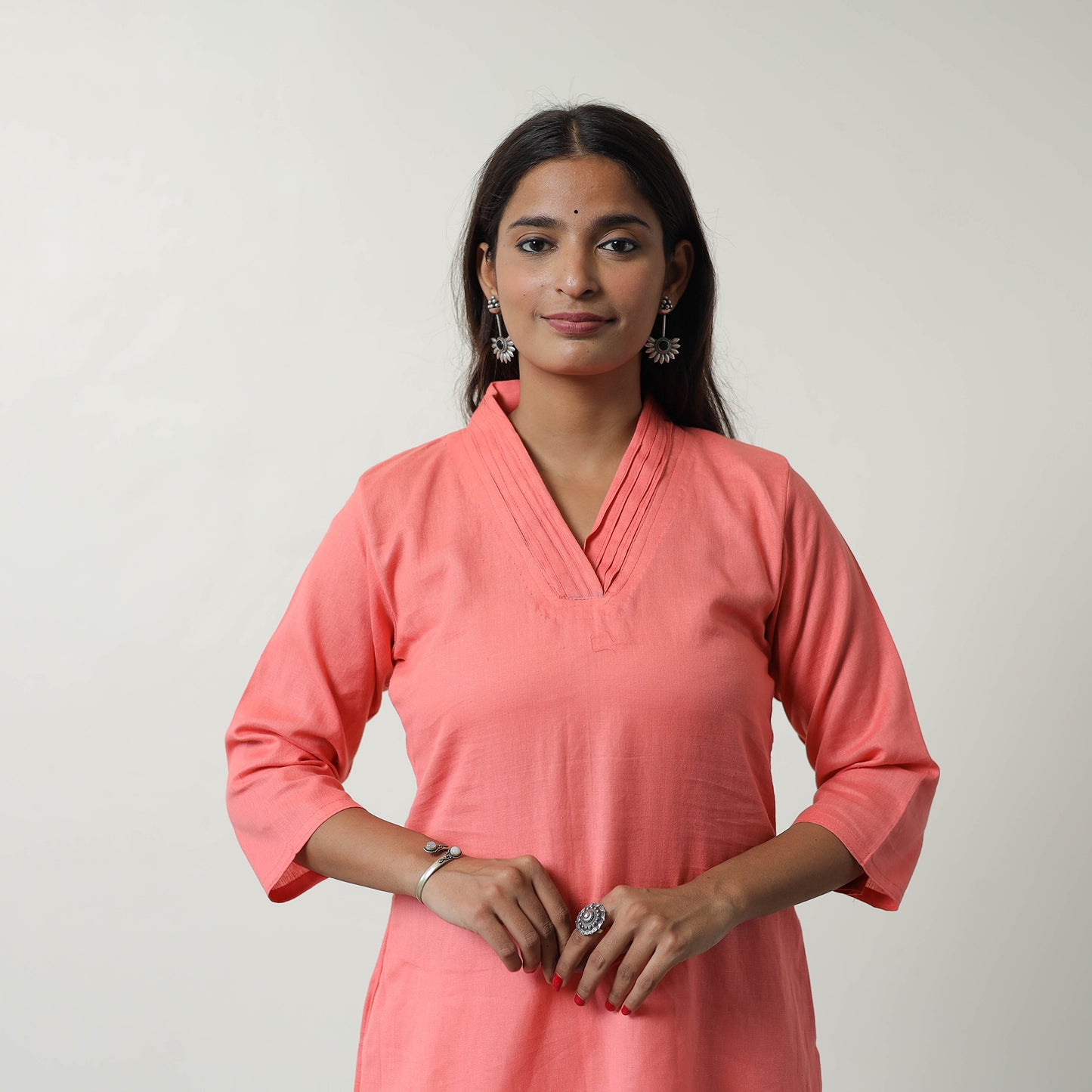 Sunny Flamingo Pink Flex Cotton Short Plain Kurta