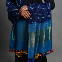 Blue - Kutch Zari Work Handwoven Bandhani Woolen Shawl 17