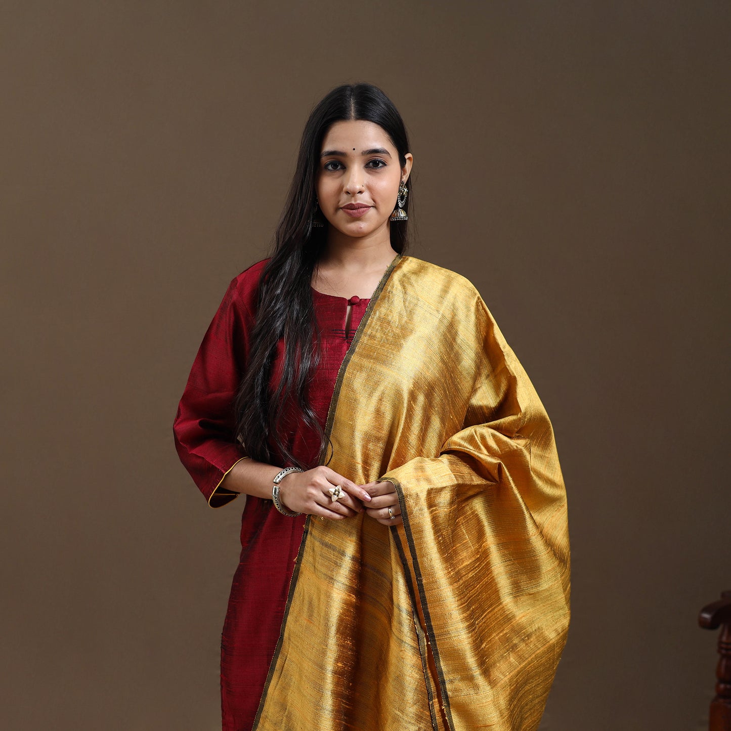 Red - Bhagalpuri Handloom Tussar Silk Suit Set 12