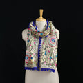 Beige - Ranihati Chanderi Silk Hand Embroidered Stole with Pom Pom 270