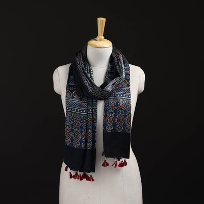 Ajrakh Hand Block Print Natural Dyed Mashru Silk Stole 30