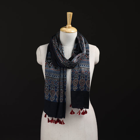 Ajrakh Hand Block Print Natural Dyed Mashru Silk Stole 30