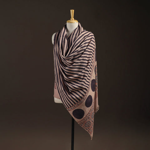 Merino Wool Natural Dyed Handwoven Hand Block Ajrakh Print Shawl 12