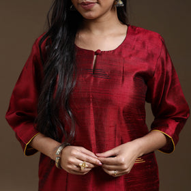 Red - Bhagalpuri Handloom Tussar Silk Suit Set 12