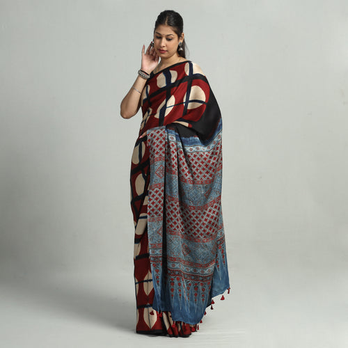 Ajrakh Modal Silk Saree