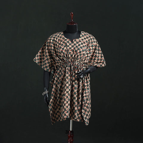 Multicolor - Pipad Hand Block Print Natural Dyed Cotton Kaftan (Medium) 39