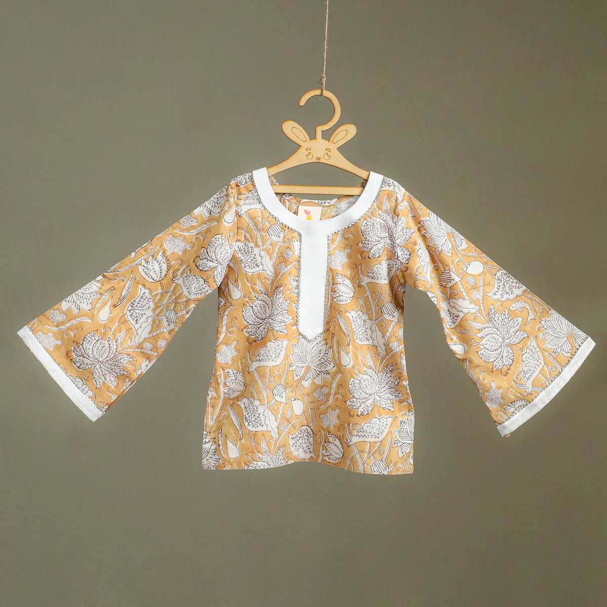 Girls Gota Work Floral Block Print Cotton Kurta with Sharara Set (3-4 Years) 14