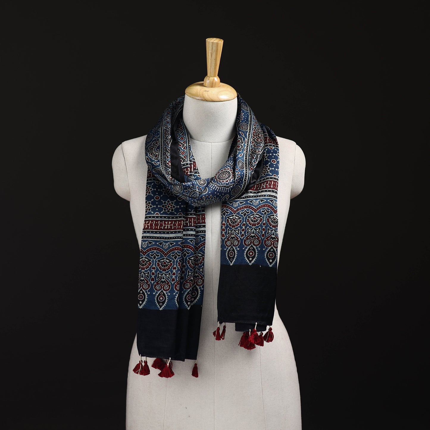 Ajrakh Hand Block Print Natural Dyed Mashru Silk Stole 31