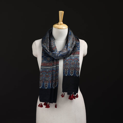 Ajrakh Hand Block Print Natural Dyed Mashru Silk Stole 31