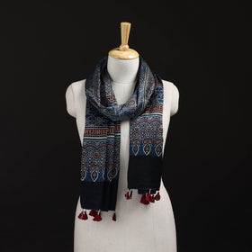 Ajrakh Hand Block Print Natural Dyed Mashru Silk Stole 31