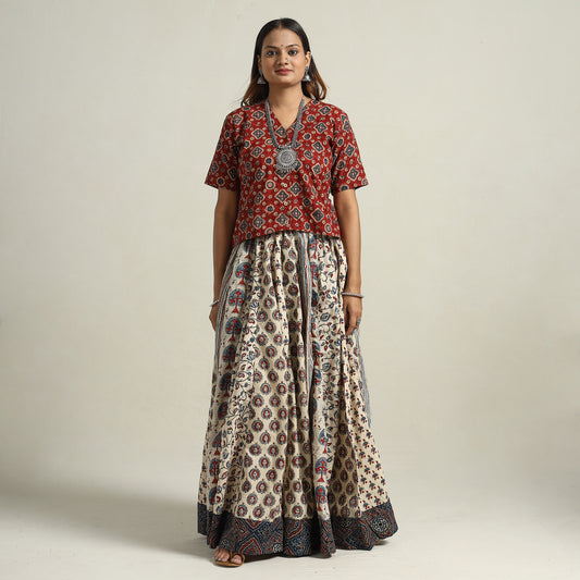 Ajrakh Block Printed 24 Kali Patchwork Cotton Long Skirt 54