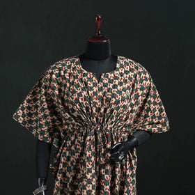Multicolor - Pipad Hand Block Print Natural Dyed Cotton Kaftan (Medium) 39
