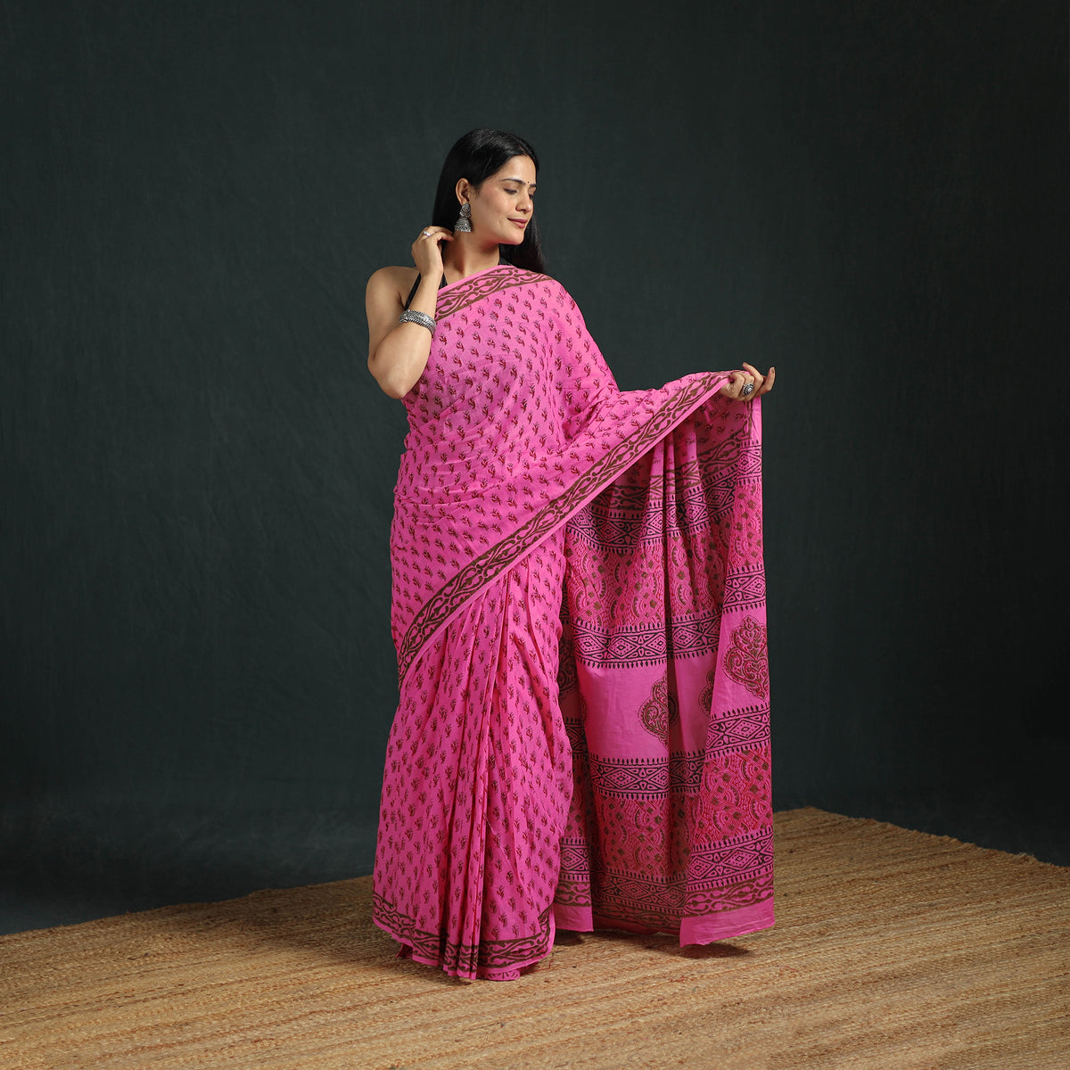 Sanganeri Hand Block Print Pure Mul Cotton Ready To Wear Saree  01