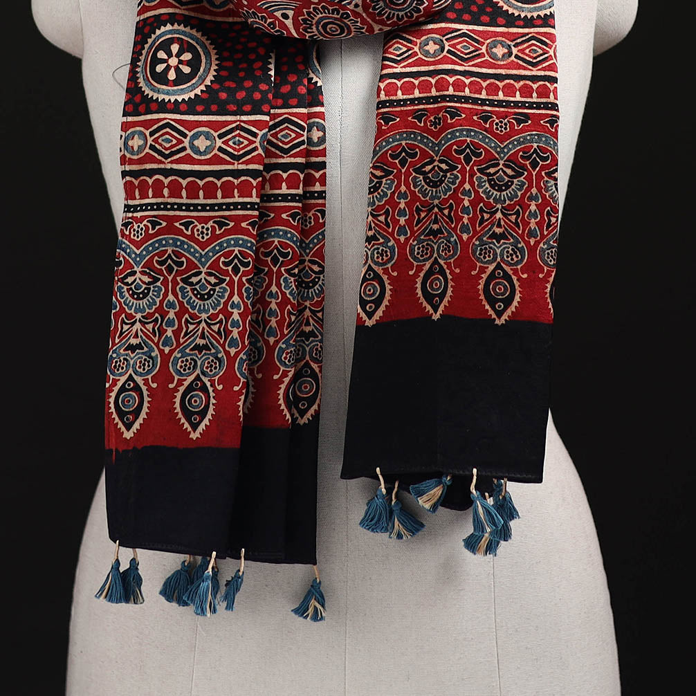 Ajrakh Hand Block Print Natural Dyed Mashru Silk Stole 32