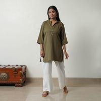 Niya Mehndi Green Flex Cotton Short Plain Kurta