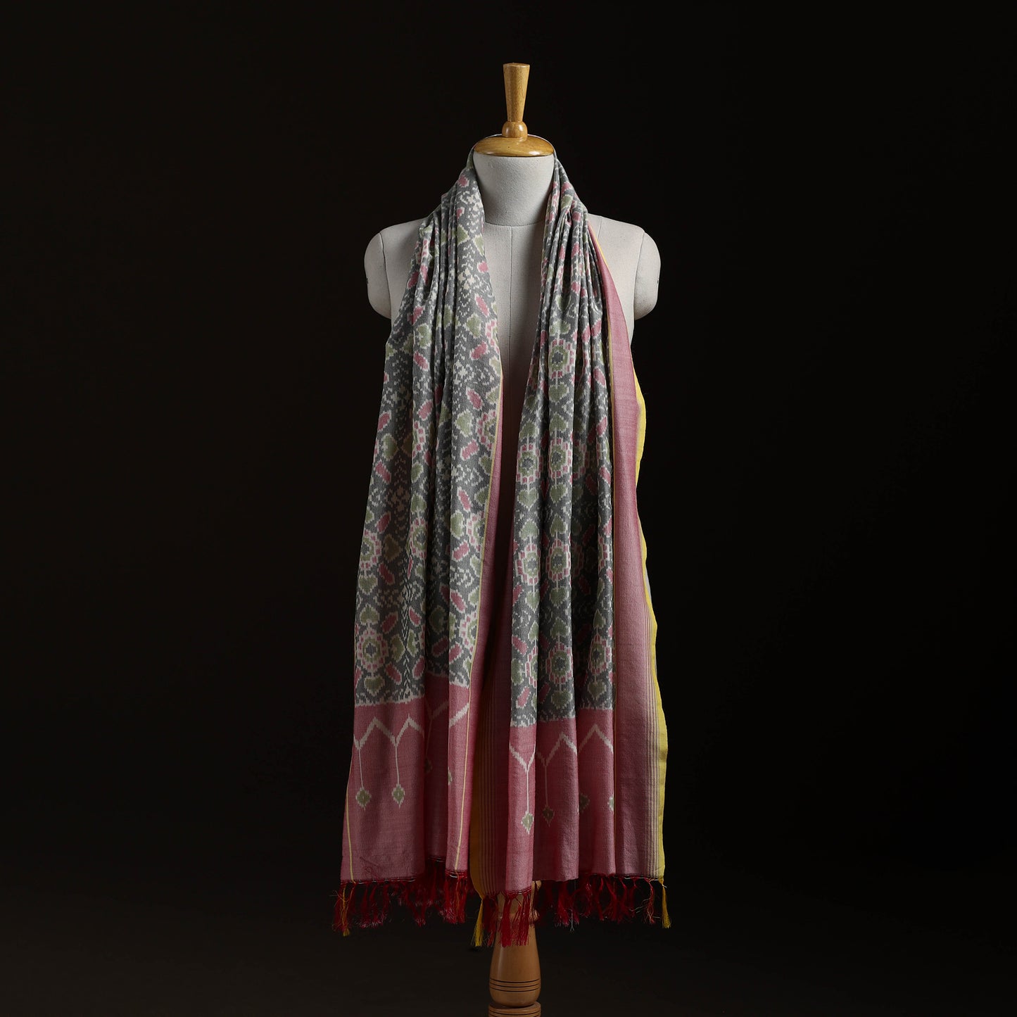 Pochampally Ikat Pure Handwoven Merino Wool x Silk Shawl 07
