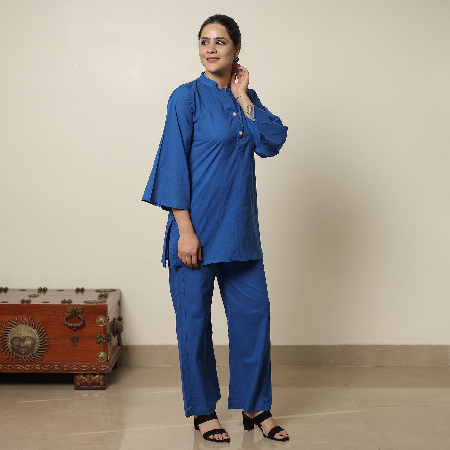 Blue - Plain Dyed Cotton Co-Ord Set 07