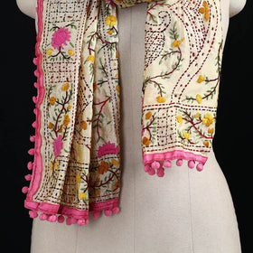 Ranihati Chanderi Silk Hand Embroidered Stole with Pom Pom 273