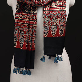 Ajrakh Hand Block Print Natural Dyed Mashru Silk Stole 33