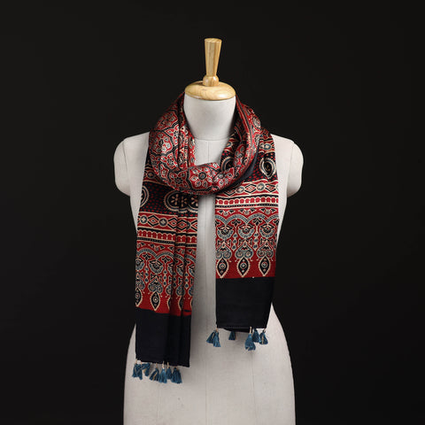 Ajrakh Hand Block Print Natural Dyed Mashru Silk Stole 33