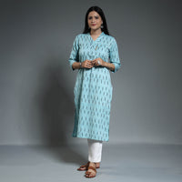 Sky Blue Pochampally Ikat Weave Cotton Long Kurta