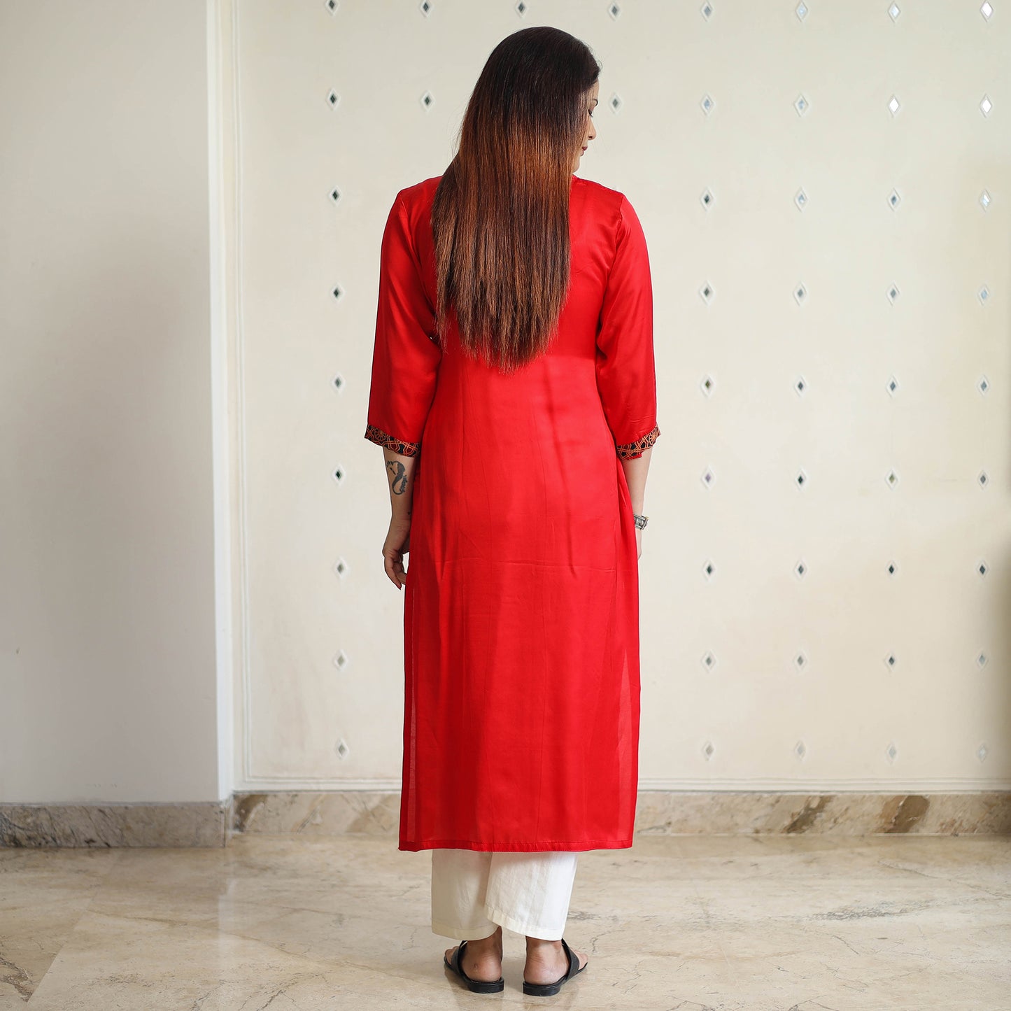 Red - Modal Silk Plain Long Straight Kurta 11