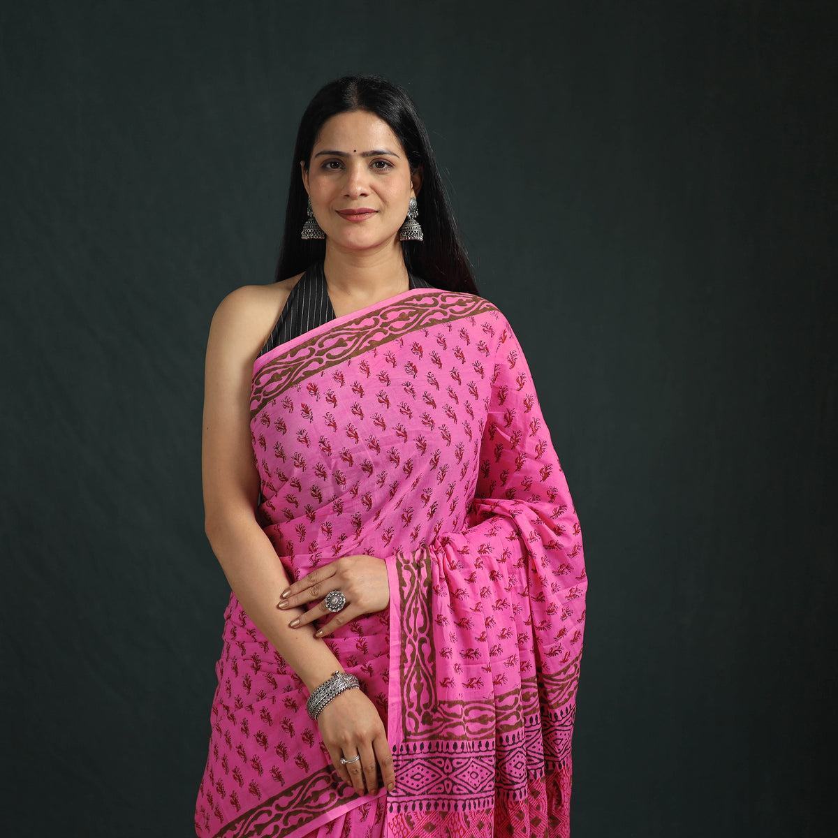 Sanganeri Hand Block Print Pure Mul Cotton Ready To Wear Saree  01
