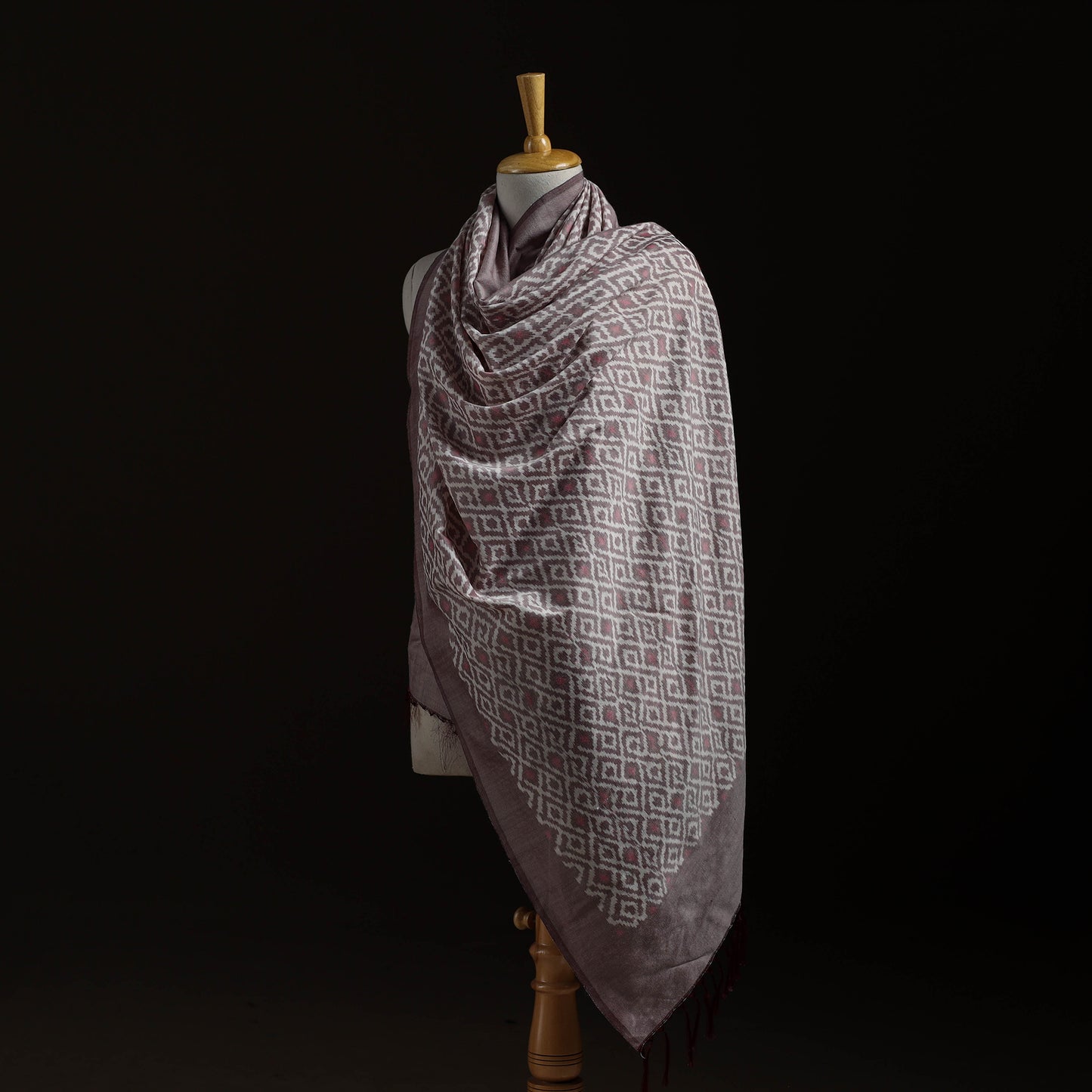 Pochampally Ikat Pure Handwoven Merino Wool x Silk Shawl 08