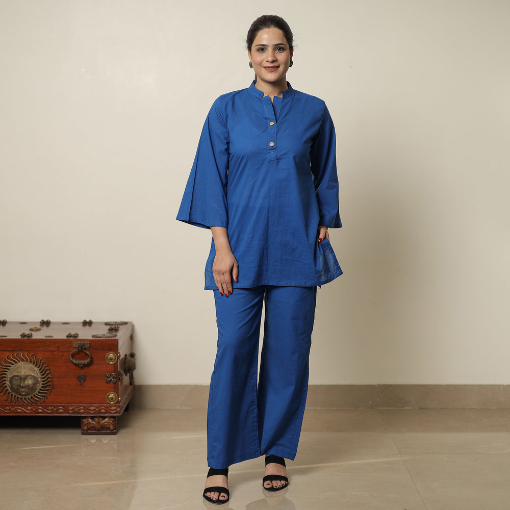 Blue - Plain Dyed Cotton Co-Ord Set 07