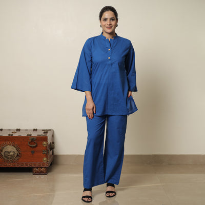 Blue - Plain Dyed Cotton Co-Ord Set 07