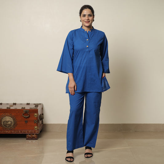 Blue - Plain Dyed Cotton Co-Ord Set 07