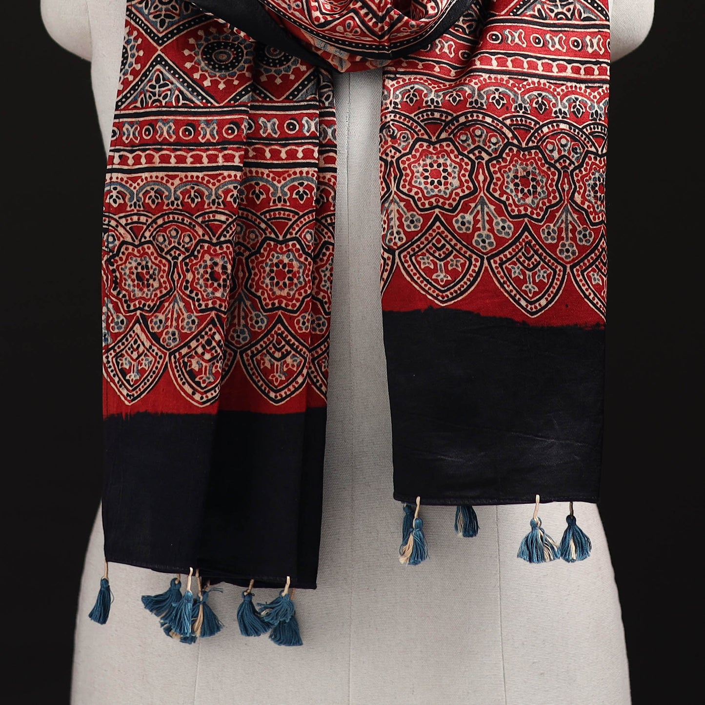 Ajrakh Hand Block Print Natural Dyed Mashru Silk Stole 34