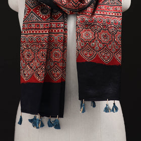 Ajrakh Hand Block Print Natural Dyed Mashru Silk Stole 34