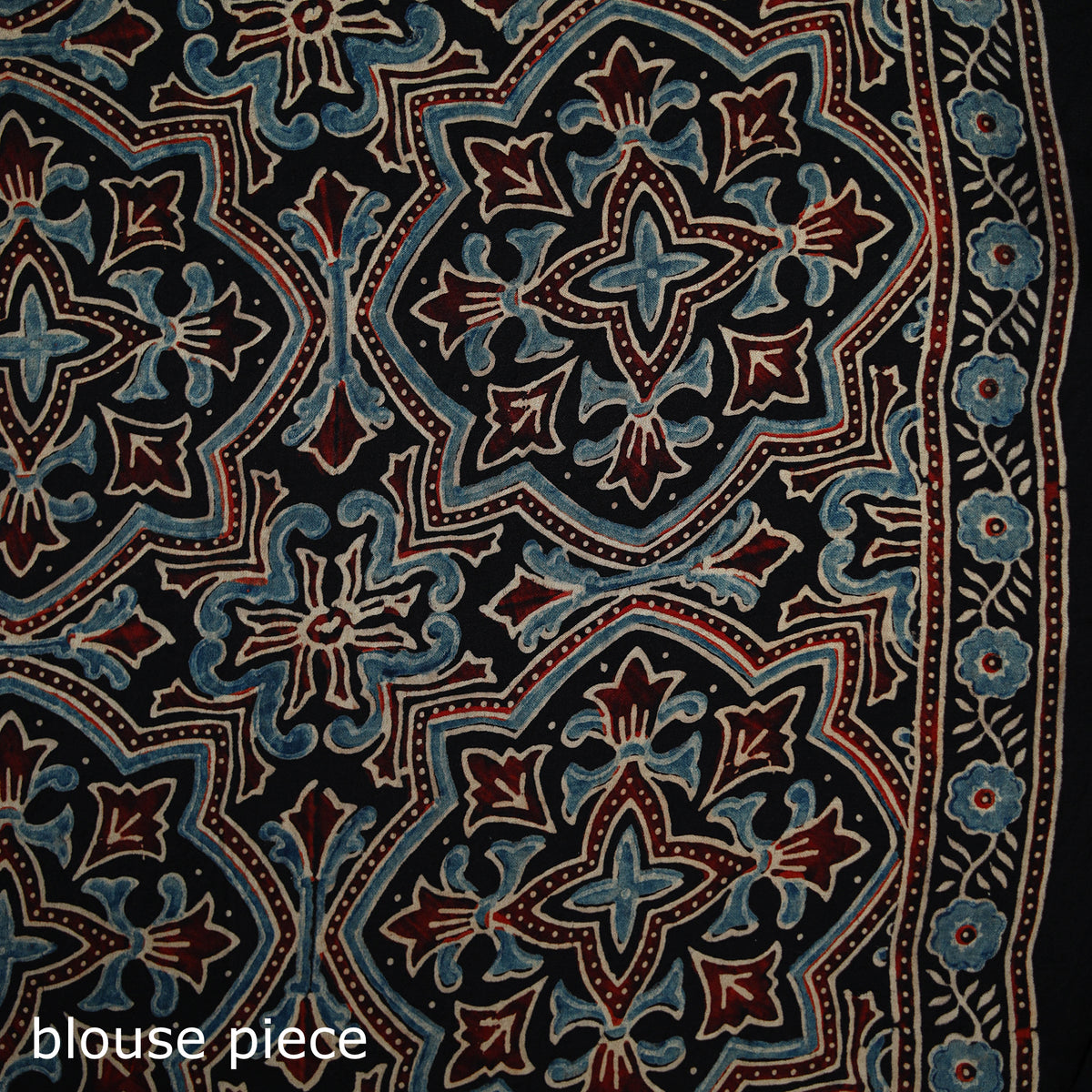 Ajrakh Hand Block Print Natural Dyed Modal Silk Saree 11