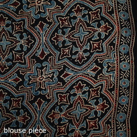 Ajrakh Hand Block Print Natural Dyed Modal Silk Saree 11