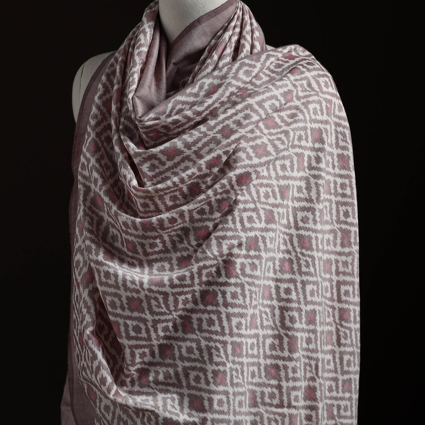 Pochampally Ikat Pure Handwoven Merino Wool x Silk Shawl 08