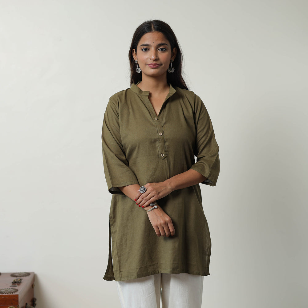 Niya Mehndi Green Flex Cotton Short Plain Kurta