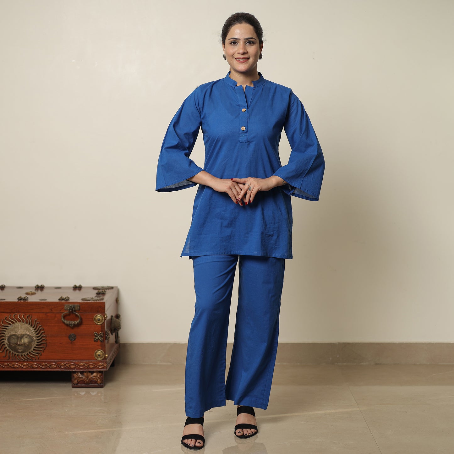 Blue - Plain Dyed Cotton Co-Ord Set 07