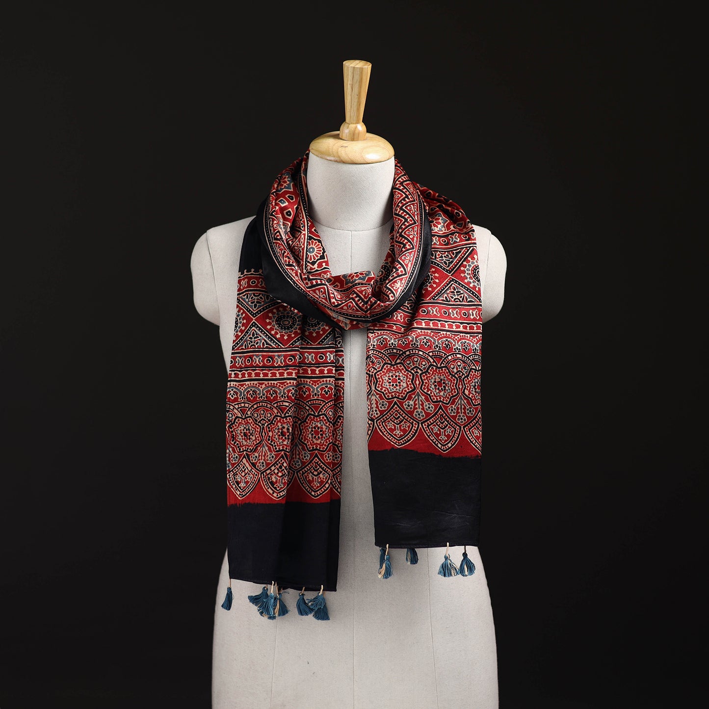 Ajrakh Hand Block Print Natural Dyed Mashru Silk Stole 34