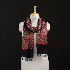 Ajrakh Hand Block Print Natural Dyed Mashru Silk Stole 34