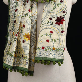 Ranihati Chanderi Silk Hand Embroidered Stole with Pom Pom 274
