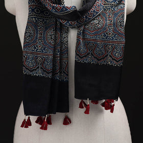 Ajrakh Hand Block Print Natural Dyed Mashru Silk Stole 35