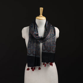 Ajrakh Hand Block Print Natural Dyed Mashru Silk Stole 35