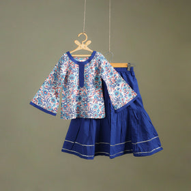 Girls Gota Work Floral Block Print Cotton Kurta with Sharara Set (3-4 Years) 13