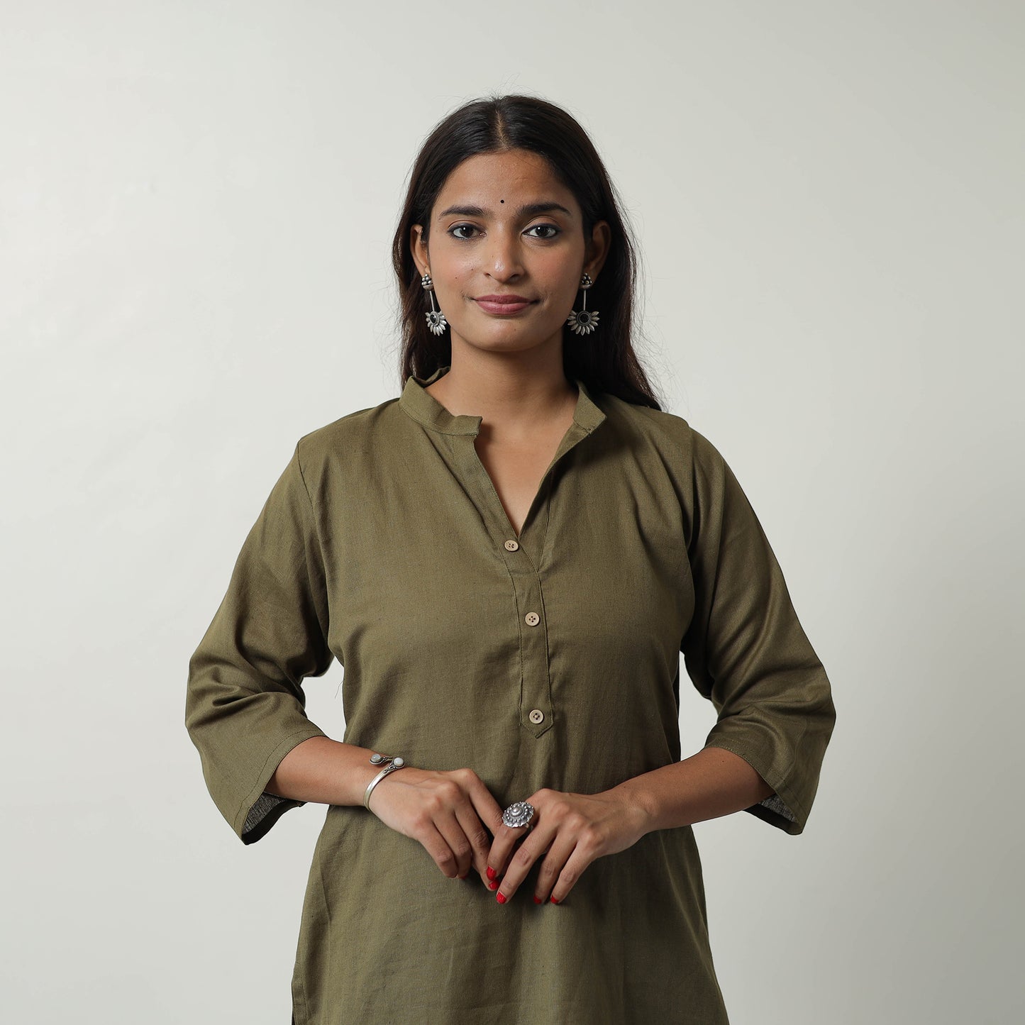 Niya Mehndi Green Flex Cotton Short Plain Kurta