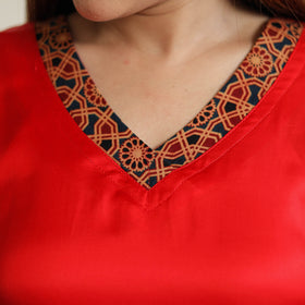 Red - modal silk plain long straight kurta 11 - handcrafted