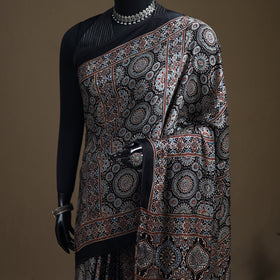 Ajrakh hand block print natural dyed modal silk saree 12